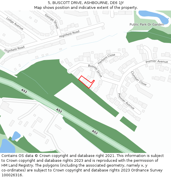 5, BUSCOTT DRIVE, ASHBOURNE, DE6 1JY: Location map and indicative extent of plot