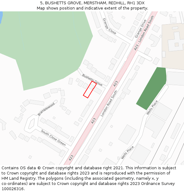 5, BUSHETTS GROVE, MERSTHAM, REDHILL, RH1 3DX: Location map and indicative extent of plot
