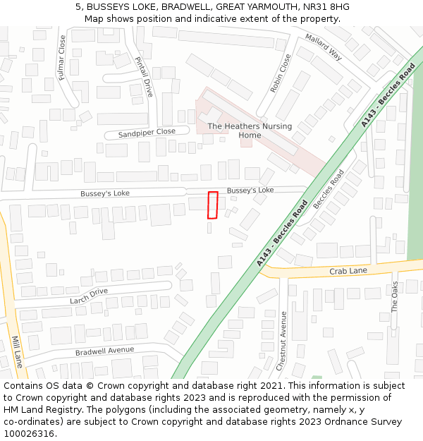 5, BUSSEYS LOKE, BRADWELL, GREAT YARMOUTH, NR31 8HG: Location map and indicative extent of plot