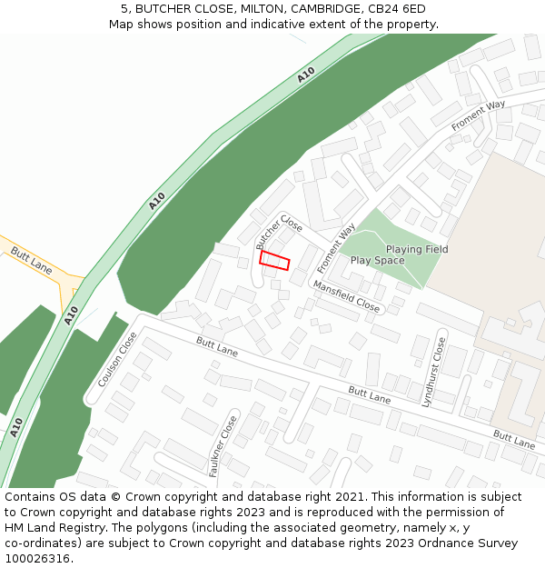 5, BUTCHER CLOSE, MILTON, CAMBRIDGE, CB24 6ED: Location map and indicative extent of plot