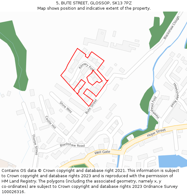 5, BUTE STREET, GLOSSOP, SK13 7PZ: Location map and indicative extent of plot