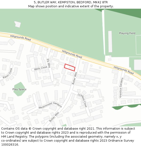 5, BUTLER WAY, KEMPSTON, BEDFORD, MK42 8TR: Location map and indicative extent of plot