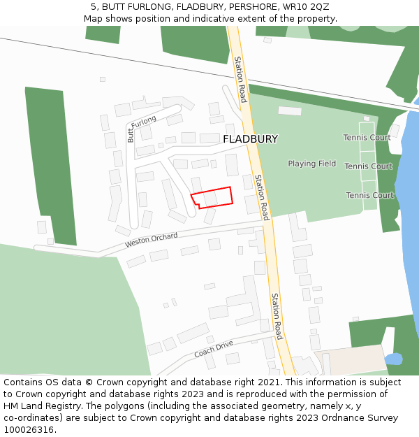 5, BUTT FURLONG, FLADBURY, PERSHORE, WR10 2QZ: Location map and indicative extent of plot