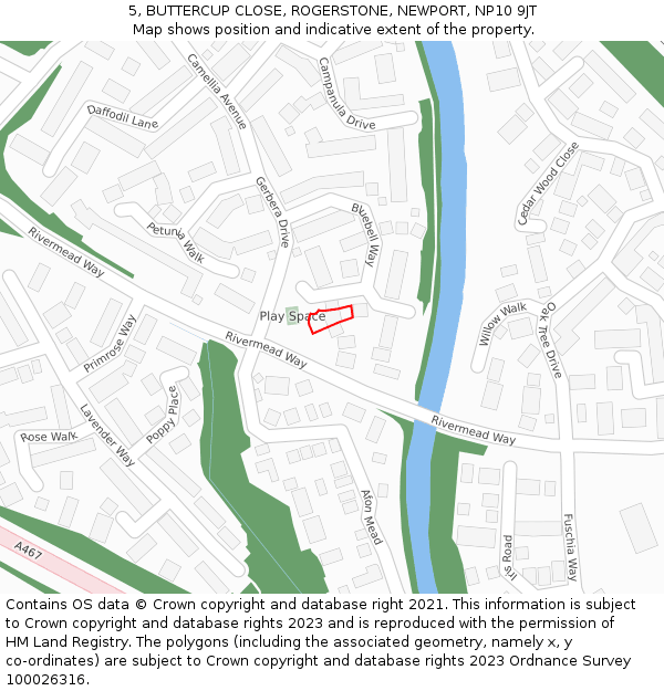 5, BUTTERCUP CLOSE, ROGERSTONE, NEWPORT, NP10 9JT: Location map and indicative extent of plot