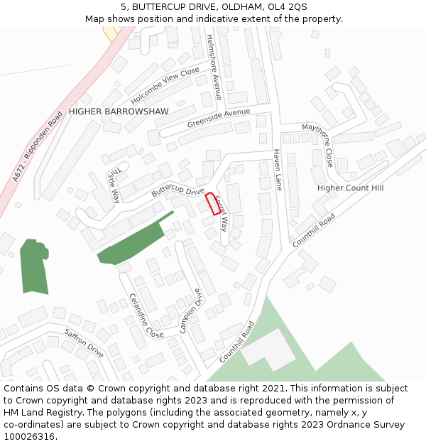 5, BUTTERCUP DRIVE, OLDHAM, OL4 2QS: Location map and indicative extent of plot