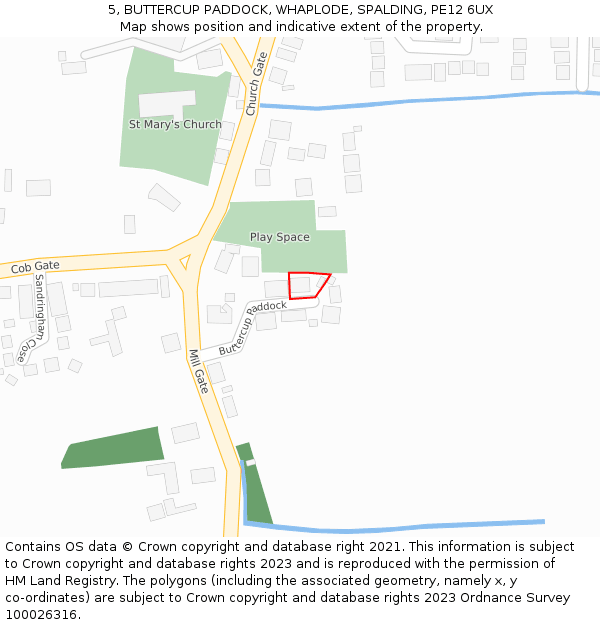 5, BUTTERCUP PADDOCK, WHAPLODE, SPALDING, PE12 6UX: Location map and indicative extent of plot