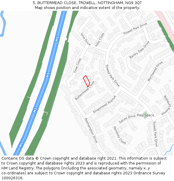 5, BUTTERMEAD CLOSE, TROWELL, NOTTINGHAM, NG9 3QT: Location map and indicative extent of plot