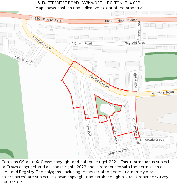 5, BUTTERMERE ROAD, FARNWORTH, BOLTON, BL4 0PP: Location map and indicative extent of plot