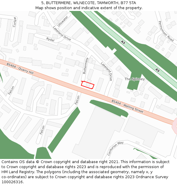 5, BUTTERMERE, WILNECOTE, TAMWORTH, B77 5TA: Location map and indicative extent of plot