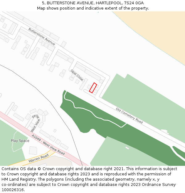 5, BUTTERSTONE AVENUE, HARTLEPOOL, TS24 0GA: Location map and indicative extent of plot