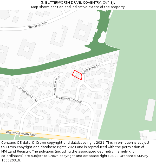 5, BUTTERWORTH DRIVE, COVENTRY, CV4 8JL: Location map and indicative extent of plot