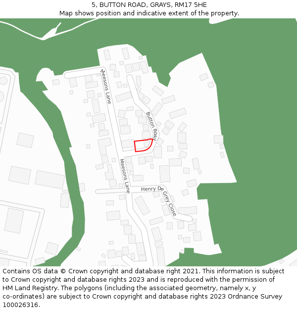 5, BUTTON ROAD, GRAYS, RM17 5HE: Location map and indicative extent of plot