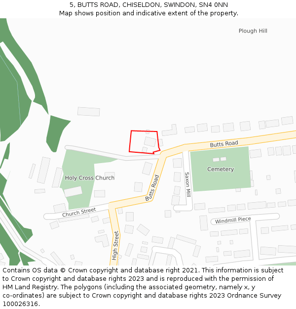 5, BUTTS ROAD, CHISELDON, SWINDON, SN4 0NN: Location map and indicative extent of plot