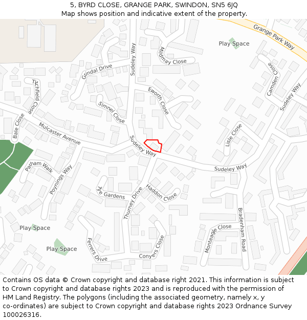 5, BYRD CLOSE, GRANGE PARK, SWINDON, SN5 6JQ: Location map and indicative extent of plot