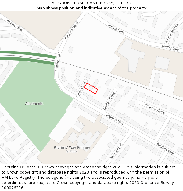 5, BYRON CLOSE, CANTERBURY, CT1 1XN: Location map and indicative extent of plot