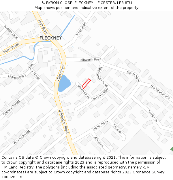 5, BYRON CLOSE, FLECKNEY, LEICESTER, LE8 8TU: Location map and indicative extent of plot