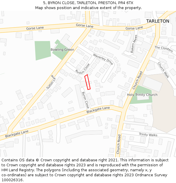 5, BYRON CLOSE, TARLETON, PRESTON, PR4 6TX: Location map and indicative extent of plot