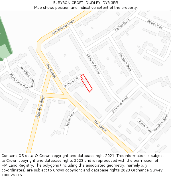 5, BYRON CROFT, DUDLEY, DY3 3BB: Location map and indicative extent of plot