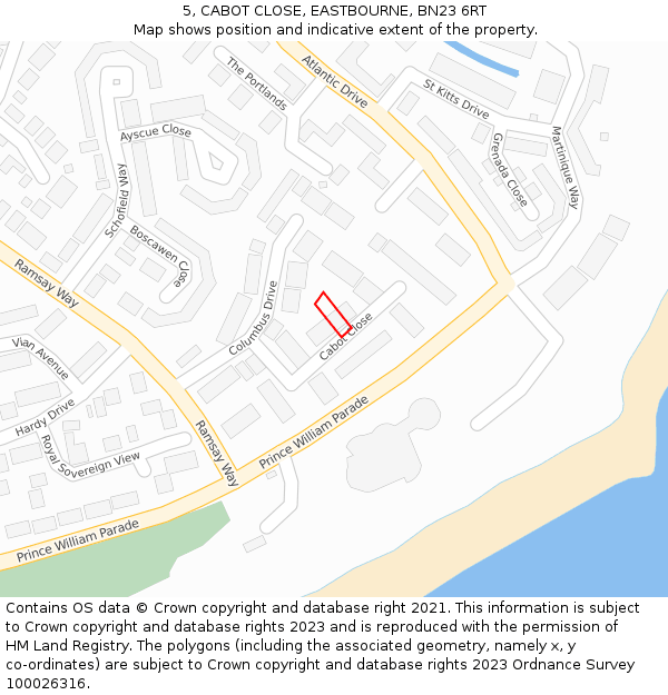 5, CABOT CLOSE, EASTBOURNE, BN23 6RT: Location map and indicative extent of plot