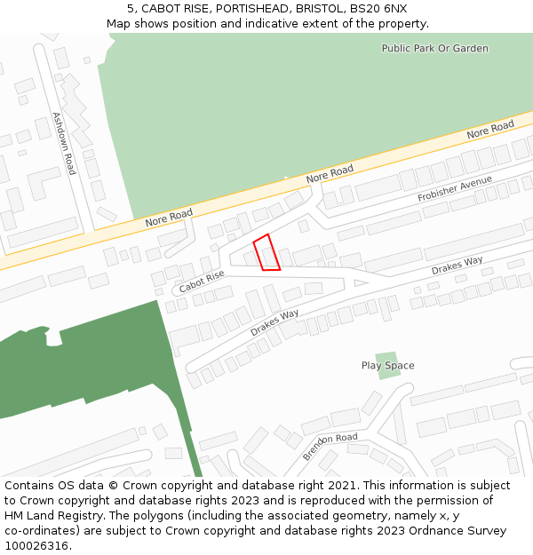 5, CABOT RISE, PORTISHEAD, BRISTOL, BS20 6NX: Location map and indicative extent of plot