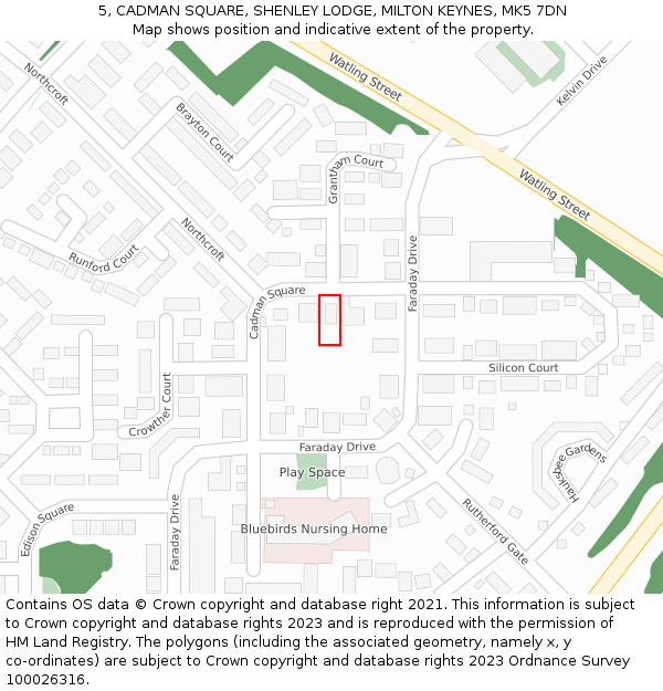 5, CADMAN SQUARE, SHENLEY LODGE, MILTON KEYNES, MK5 7DN: Location map and indicative extent of plot