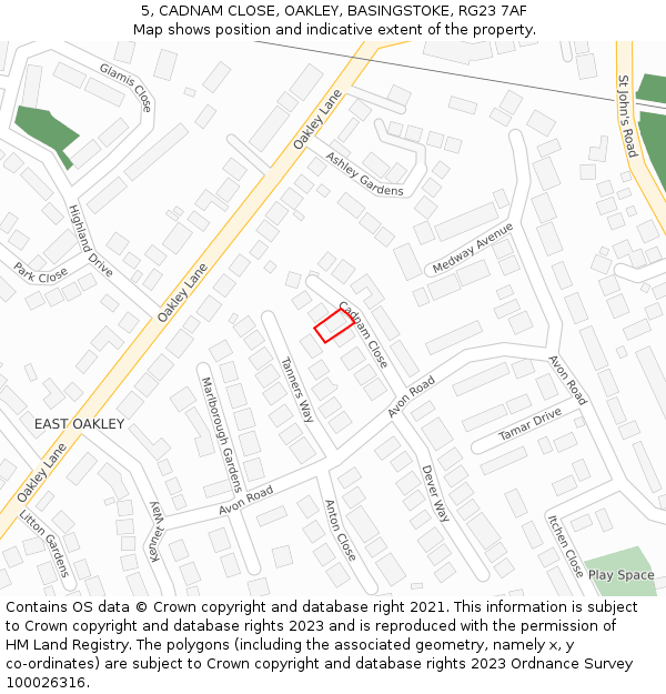 5, CADNAM CLOSE, OAKLEY, BASINGSTOKE, RG23 7AF: Location map and indicative extent of plot