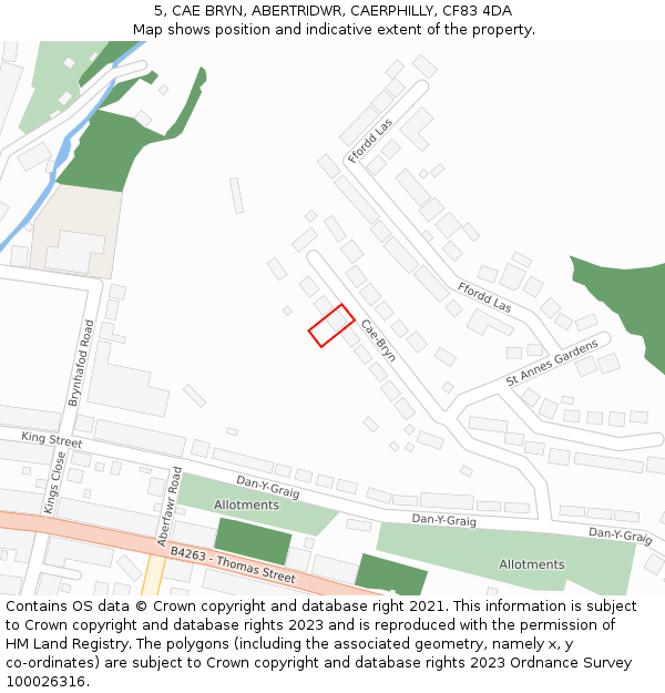 5, CAE BRYN, ABERTRIDWR, CAERPHILLY, CF83 4DA: Location map and indicative extent of plot