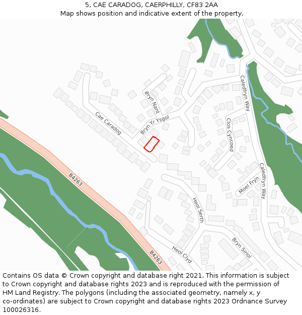 5, CAE CARADOG, CAERPHILLY, CF83 2AA: Location map and indicative extent of plot