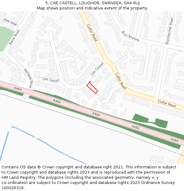 5, CAE CASTELL, LOUGHOR, SWANSEA, SA4 6UJ: Location map and indicative extent of plot