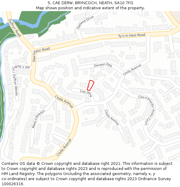 5, CAE DERW, BRYNCOCH, NEATH, SA10 7FG: Location map and indicative extent of plot