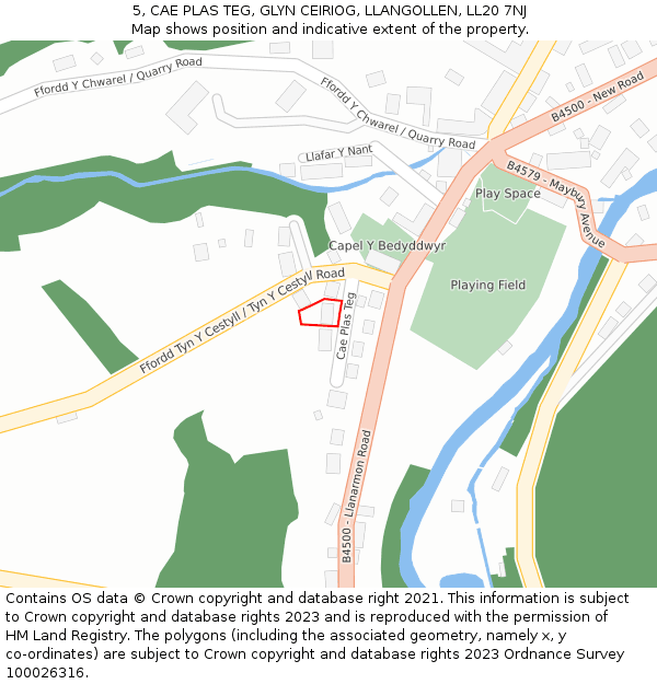 5, CAE PLAS TEG, GLYN CEIRIOG, LLANGOLLEN, LL20 7NJ: Location map and indicative extent of plot