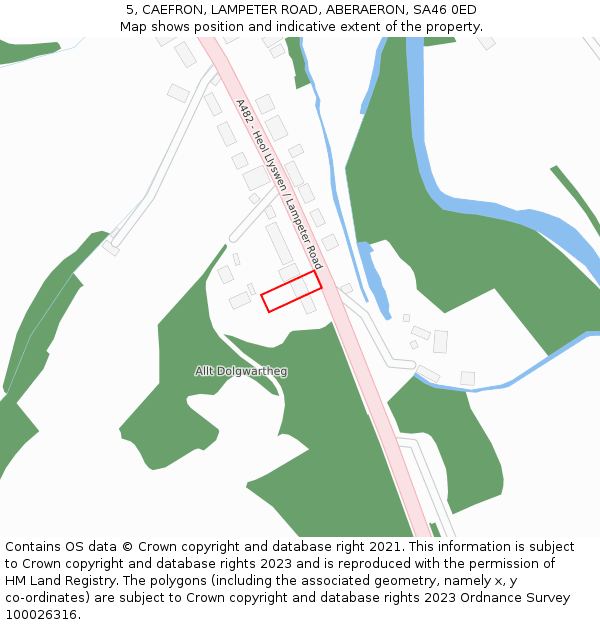 5, CAEFRON, LAMPETER ROAD, ABERAERON, SA46 0ED: Location map and indicative extent of plot