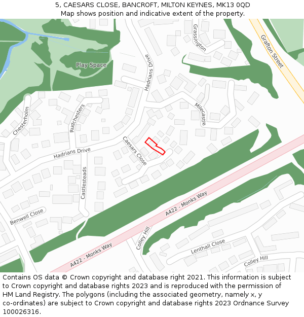 5, CAESARS CLOSE, BANCROFT, MILTON KEYNES, MK13 0QD: Location map and indicative extent of plot