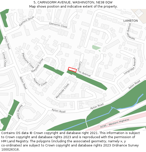 5, CAIRNGORM AVENUE, WASHINGTON, NE38 0QW: Location map and indicative extent of plot