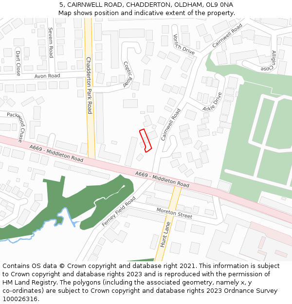 5, CAIRNWELL ROAD, CHADDERTON, OLDHAM, OL9 0NA: Location map and indicative extent of plot