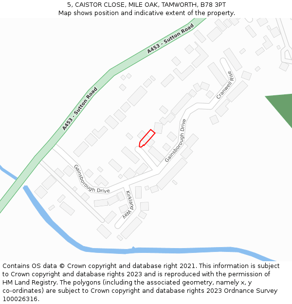5, CAISTOR CLOSE, MILE OAK, TAMWORTH, B78 3PT: Location map and indicative extent of plot