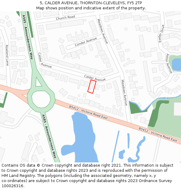 5, CALDER AVENUE, THORNTON-CLEVELEYS, FY5 2TP: Location map and indicative extent of plot
