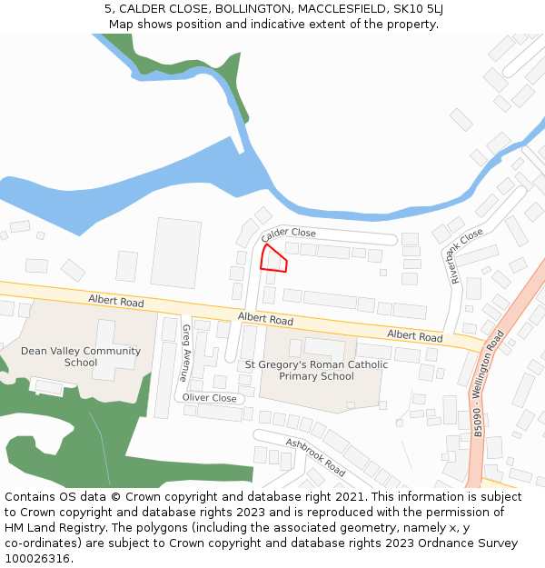 5, CALDER CLOSE, BOLLINGTON, MACCLESFIELD, SK10 5LJ: Location map and indicative extent of plot