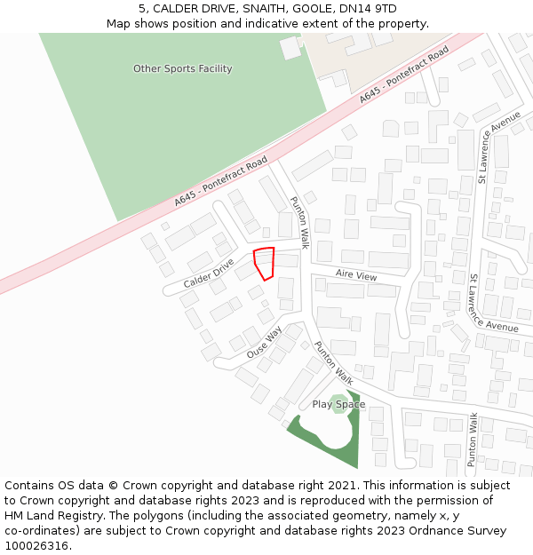 5, CALDER DRIVE, SNAITH, GOOLE, DN14 9TD: Location map and indicative extent of plot