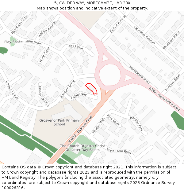 5, CALDER WAY, MORECAMBE, LA3 3RX: Location map and indicative extent of plot