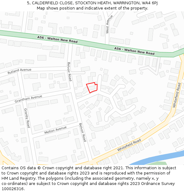 5, CALDERFIELD CLOSE, STOCKTON HEATH, WARRINGTON, WA4 6PJ: Location map and indicative extent of plot