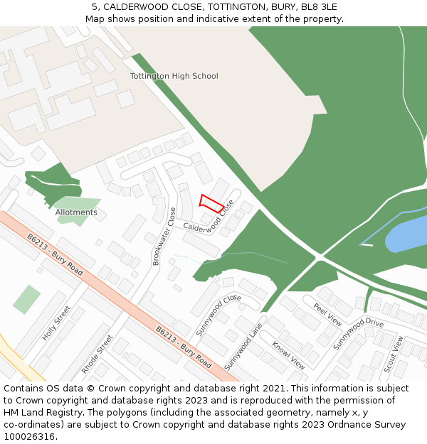 5, CALDERWOOD CLOSE, TOTTINGTON, BURY, BL8 3LE: Location map and indicative extent of plot