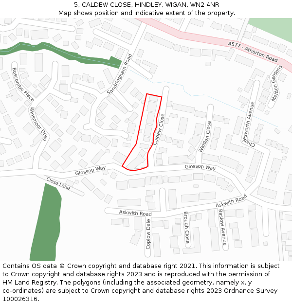 5, CALDEW CLOSE, HINDLEY, WIGAN, WN2 4NR: Location map and indicative extent of plot