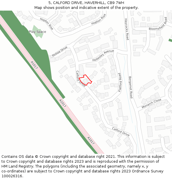 5, CALFORD DRIVE, HAVERHILL, CB9 7WH: Location map and indicative extent of plot