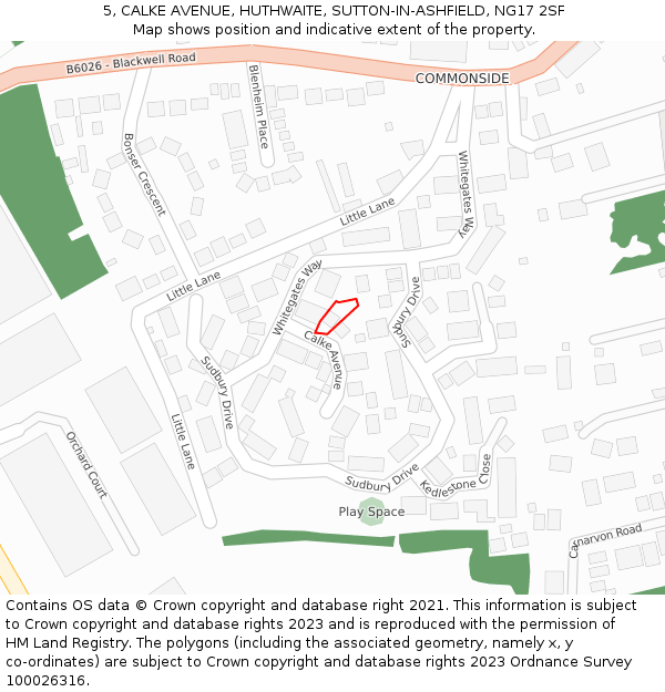 5, CALKE AVENUE, HUTHWAITE, SUTTON-IN-ASHFIELD, NG17 2SF: Location map and indicative extent of plot