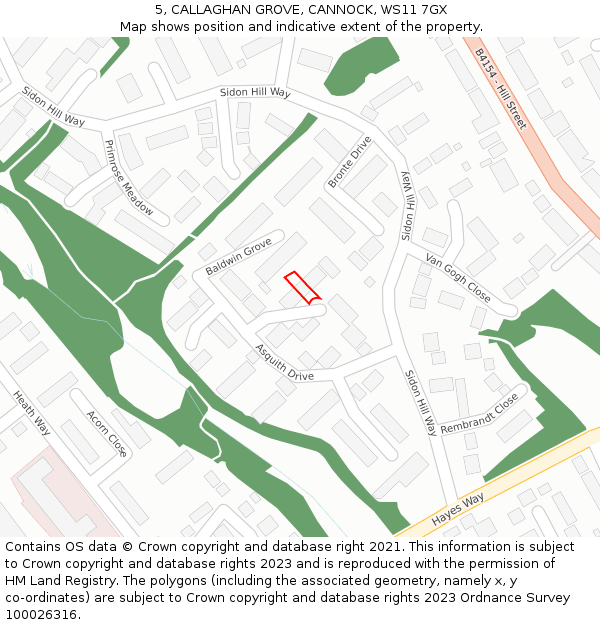 5, CALLAGHAN GROVE, CANNOCK, WS11 7GX: Location map and indicative extent of plot