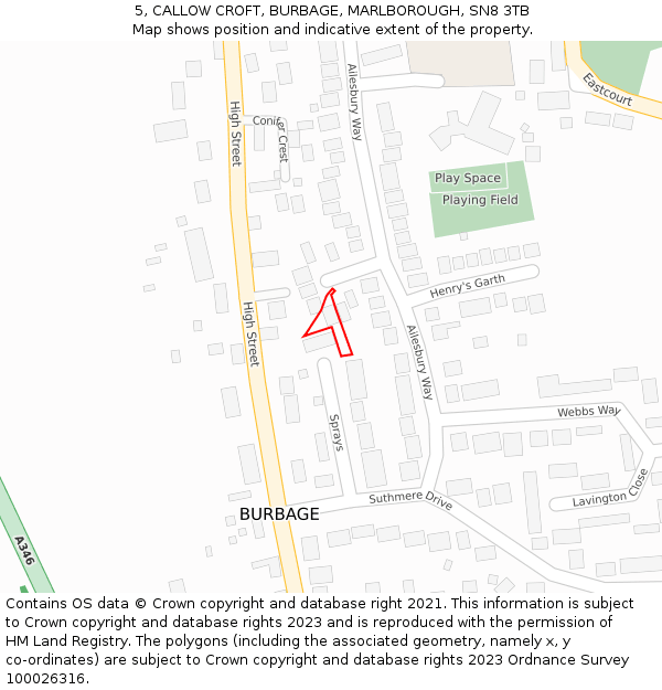 5, CALLOW CROFT, BURBAGE, MARLBOROUGH, SN8 3TB: Location map and indicative extent of plot