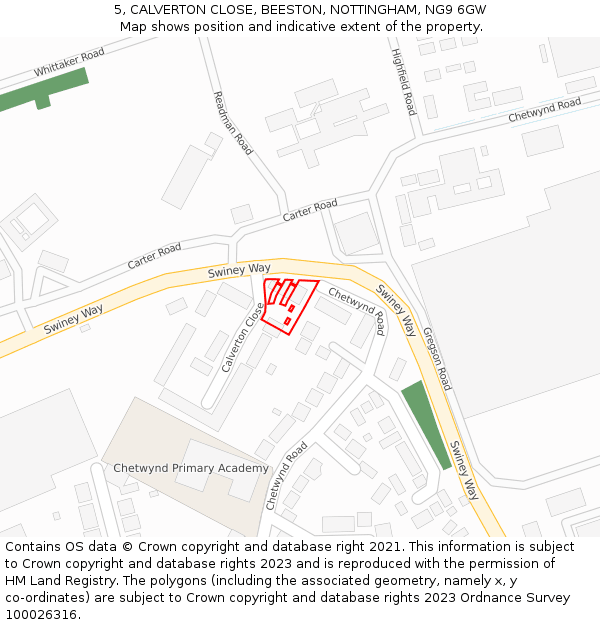 5, CALVERTON CLOSE, BEESTON, NOTTINGHAM, NG9 6GW: Location map and indicative extent of plot