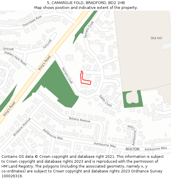 5, CAMARGUE FOLD, BRADFORD, BD2 1HB: Location map and indicative extent of plot