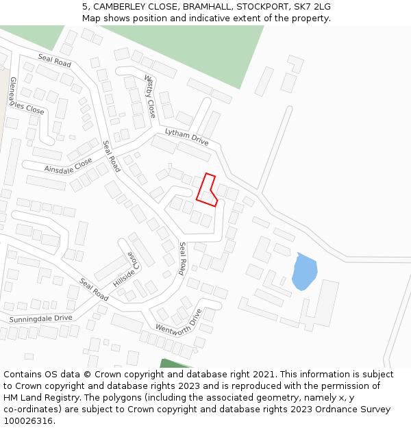 5, CAMBERLEY CLOSE, BRAMHALL, STOCKPORT, SK7 2LG: Location map and indicative extent of plot